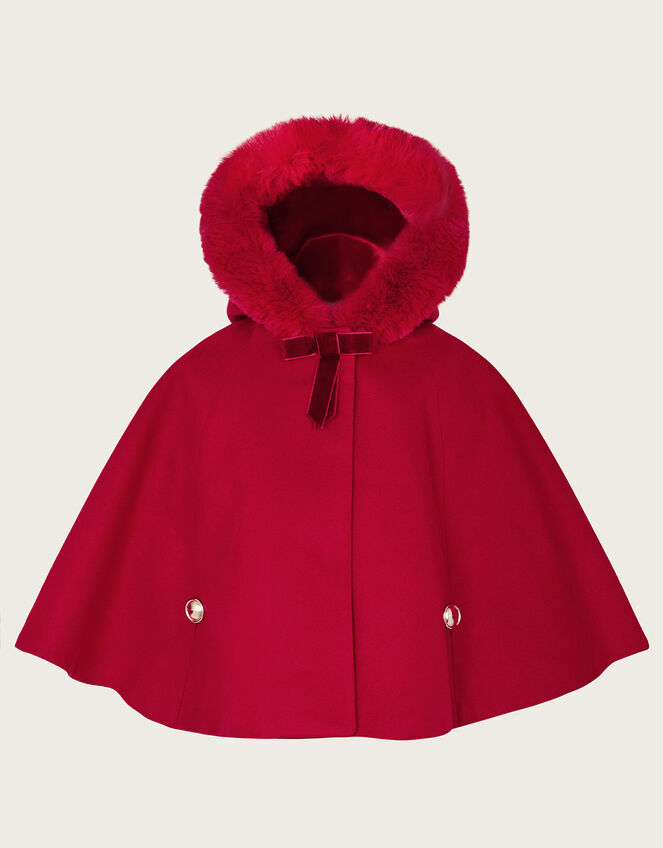 Baby Faux Fur Hooded Cape, Red (RED), large