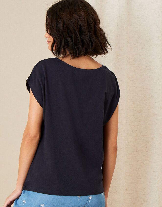 Lila Woven Front Tee in Organic Cotton , Blue (NAVY), large