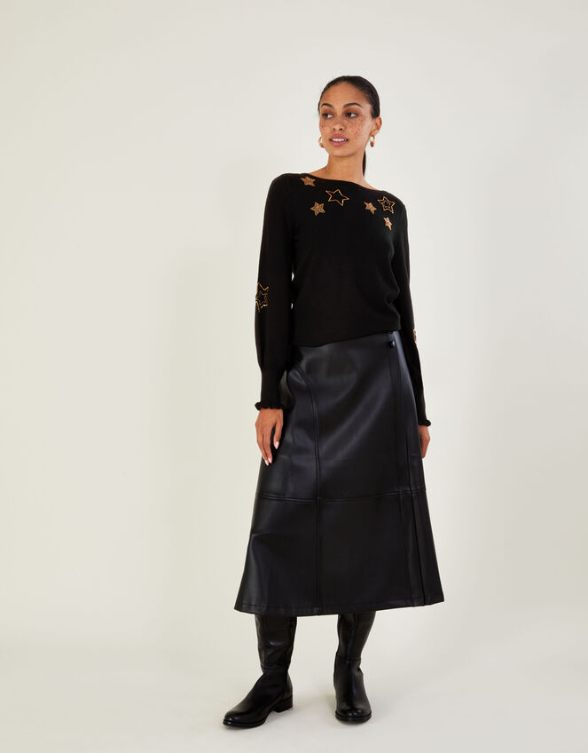 Star Beaded Badge Jumper with LENZING™ ECOVERO™, Black (BLACK), large