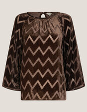 Keisha Geometric Velvet Top, Brown (CHOCOLATE), large