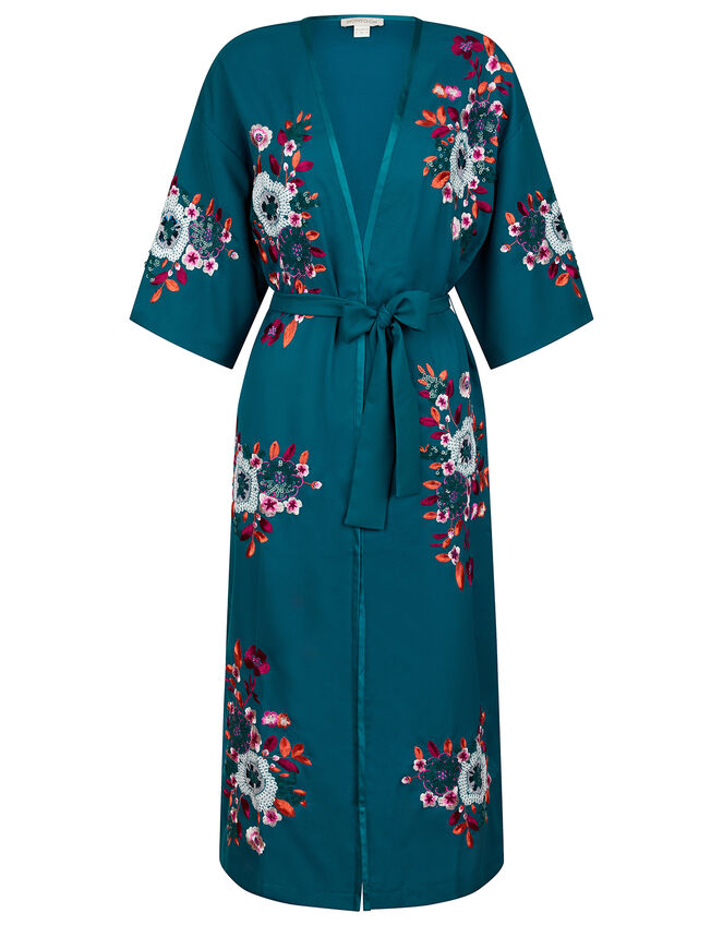 Lucia Floral Sequin Kimono, Teal (TEAL), large
