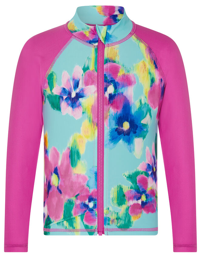 Blurred Floral Sunsafe Top, Blue (TURQUOISE), large
