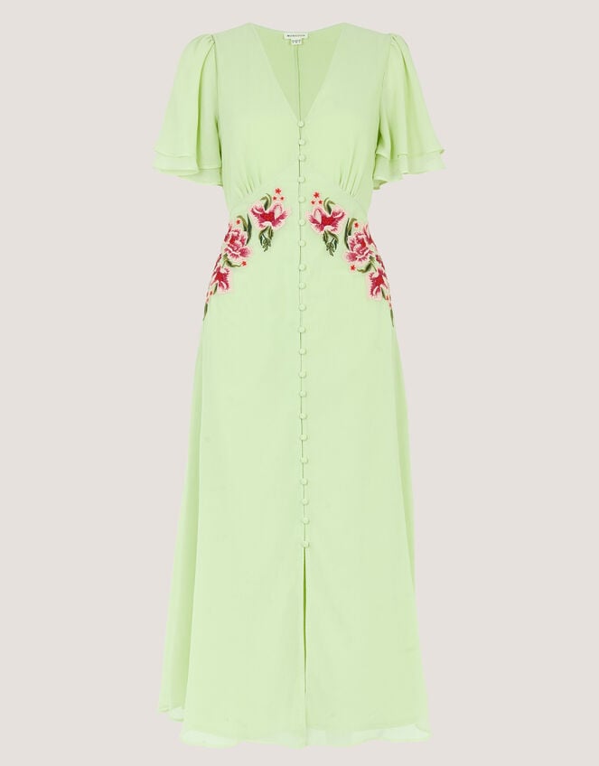 Coraline Floral Embroidered Midi Dress, Green (SAGE), large