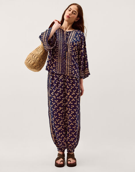 Clover Print Tassel Top, Blue (NAVY), large