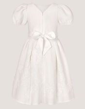 Puff Sleeve Floral Embellished Party Dress, Ivory (IVORY), large