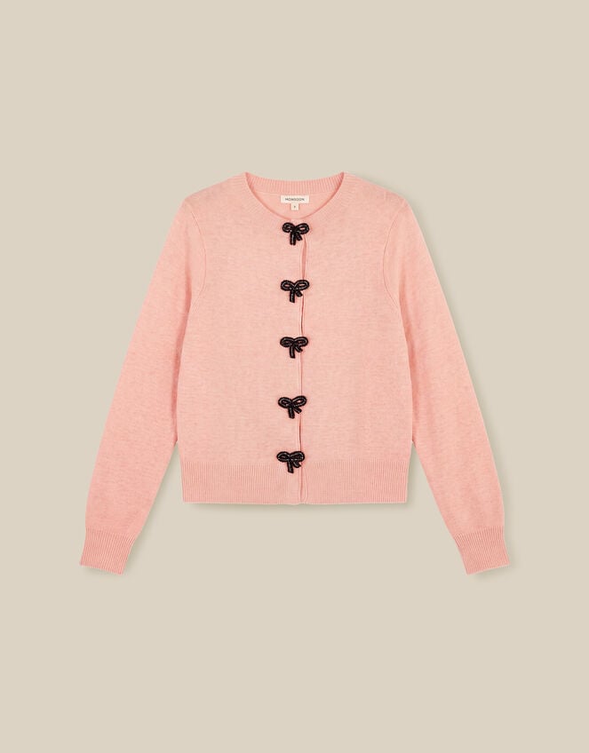 Bonny Beaded Bow Cardigan, Pink (BLUSH), large