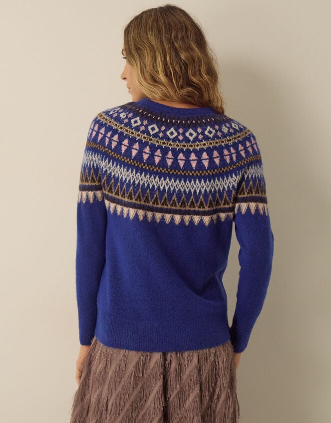 Fran Fair Isle Crew Neck Jumper, Blue (COBALT), large