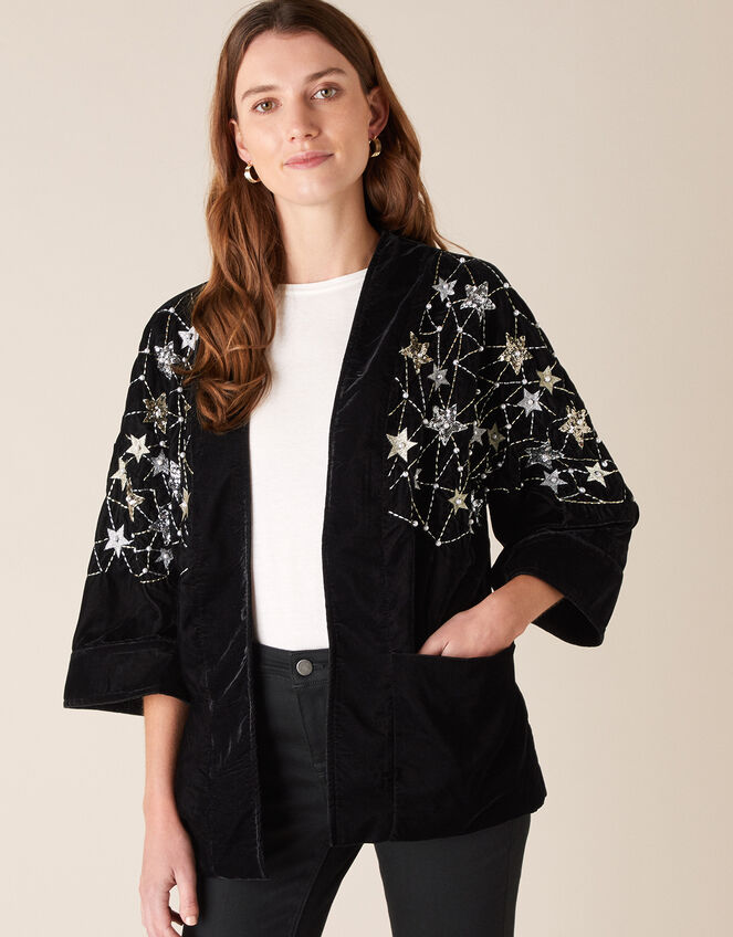 Embellished Star Velvet Jacket, Black (BLACK), large