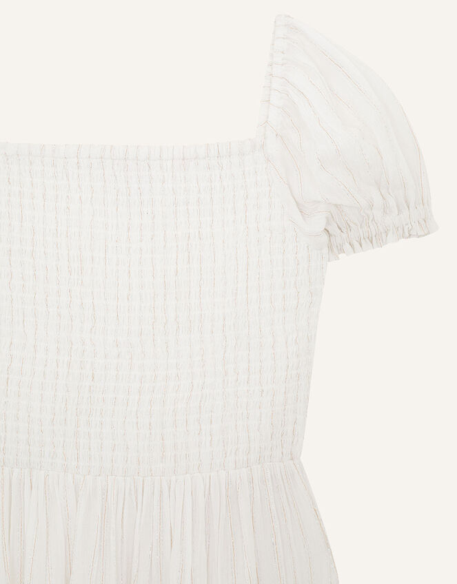 Shimmer Puff Sleeve Dress, Ivory (IVORY), large
