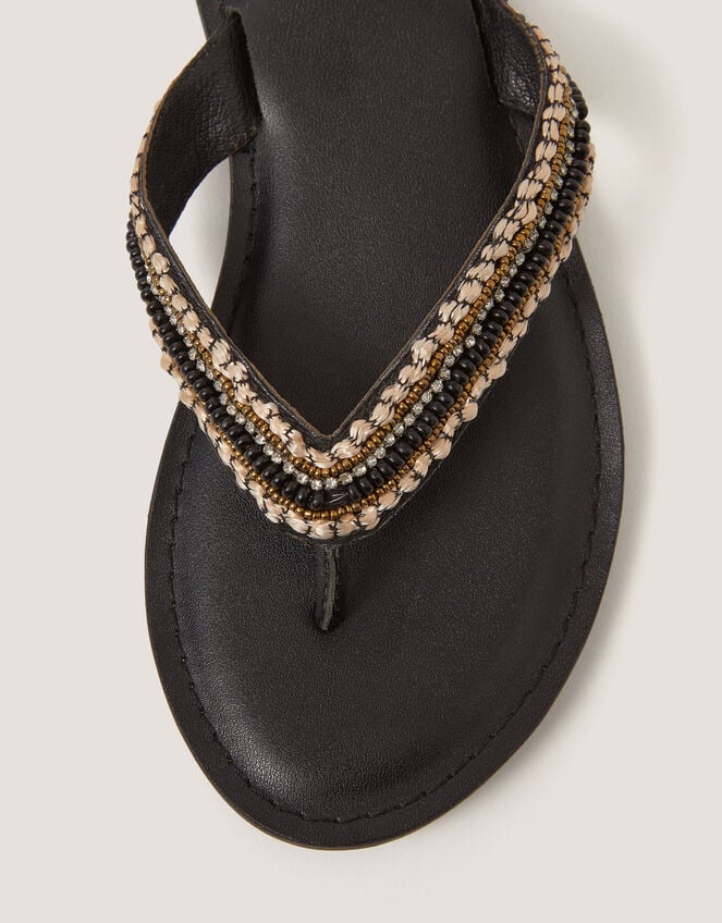 Harper Beaded Leather Flip Flops, Black (BLACK), large