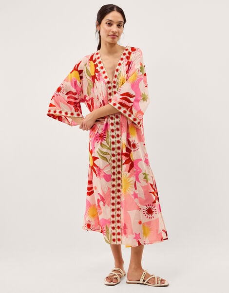 Anissa Sun Print Midi Kaftan, Ivory (IVORY), large