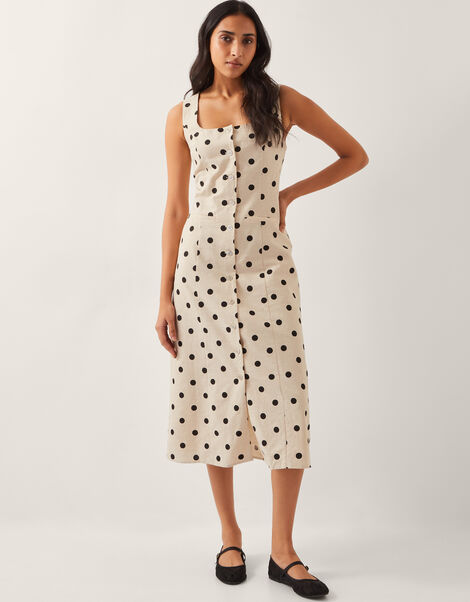 Isabel Polka Dot Midi Dress, Ivory (IVORY), large
