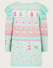 Baby Fair Isle Knit Dress, Blue (AQUA), large