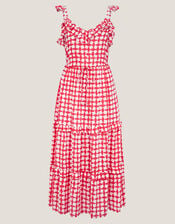 Geena Geometric Woodblock Midi Dress, Orange (CORAL), large