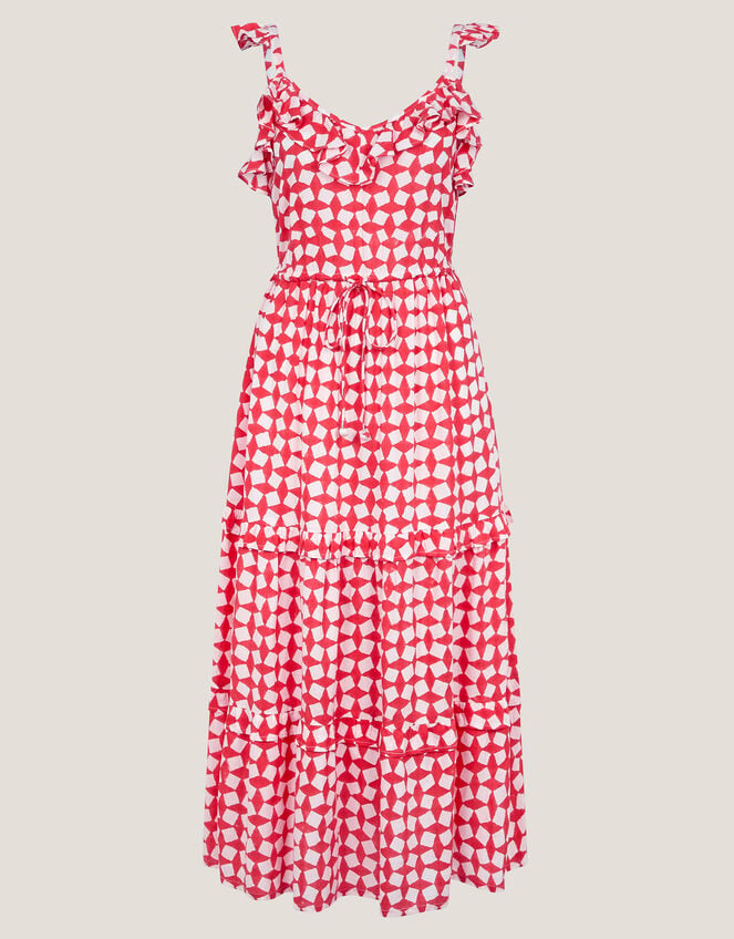 Geena Geometric Woodblock Midi Dress, Orange (CORAL), large