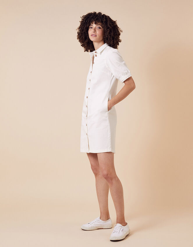 Denim Shirt Dress in Recycled Cotton, Ivory (IVORY), large