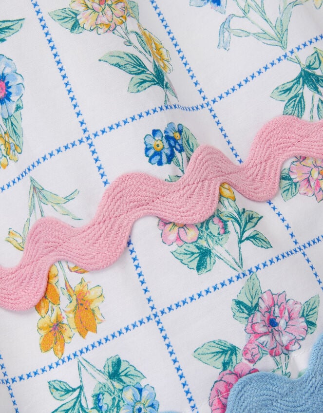 Bonnie Puff Sleeve Checkerboard Floral Dress, Ivory (IVORY), large