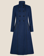 Rosalee PU Tipped Coat, Blue (BLUE), large