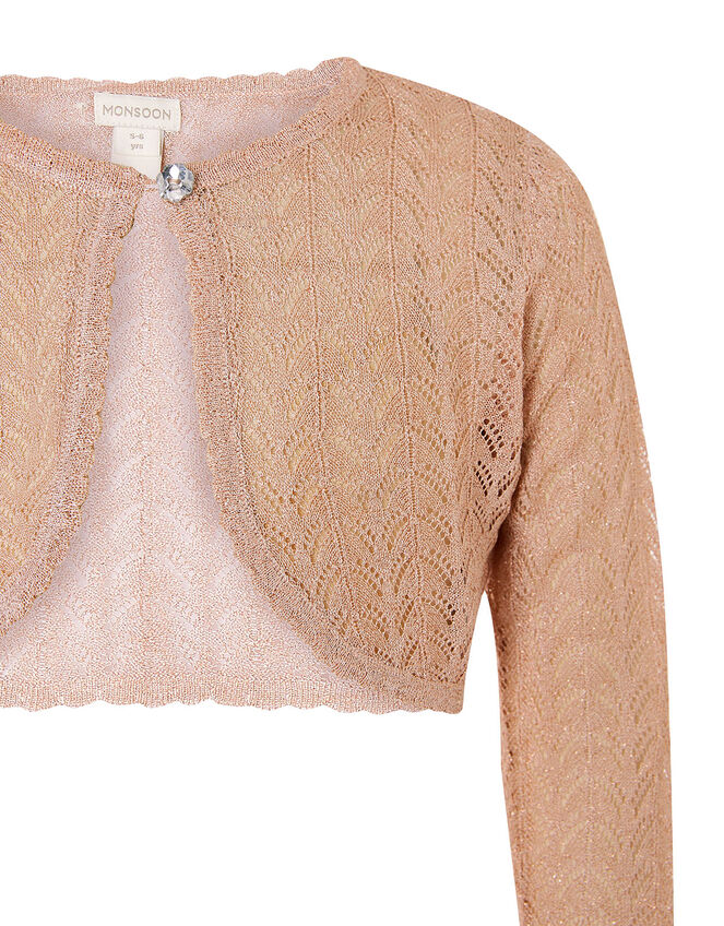 Metallic Pointelle Knit Cardigan, Gold (ROSE GOLD), large
