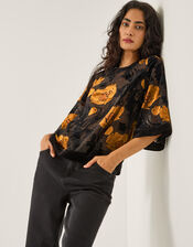 Reese Devoré Polka Dot Top, Black (BLACK), large