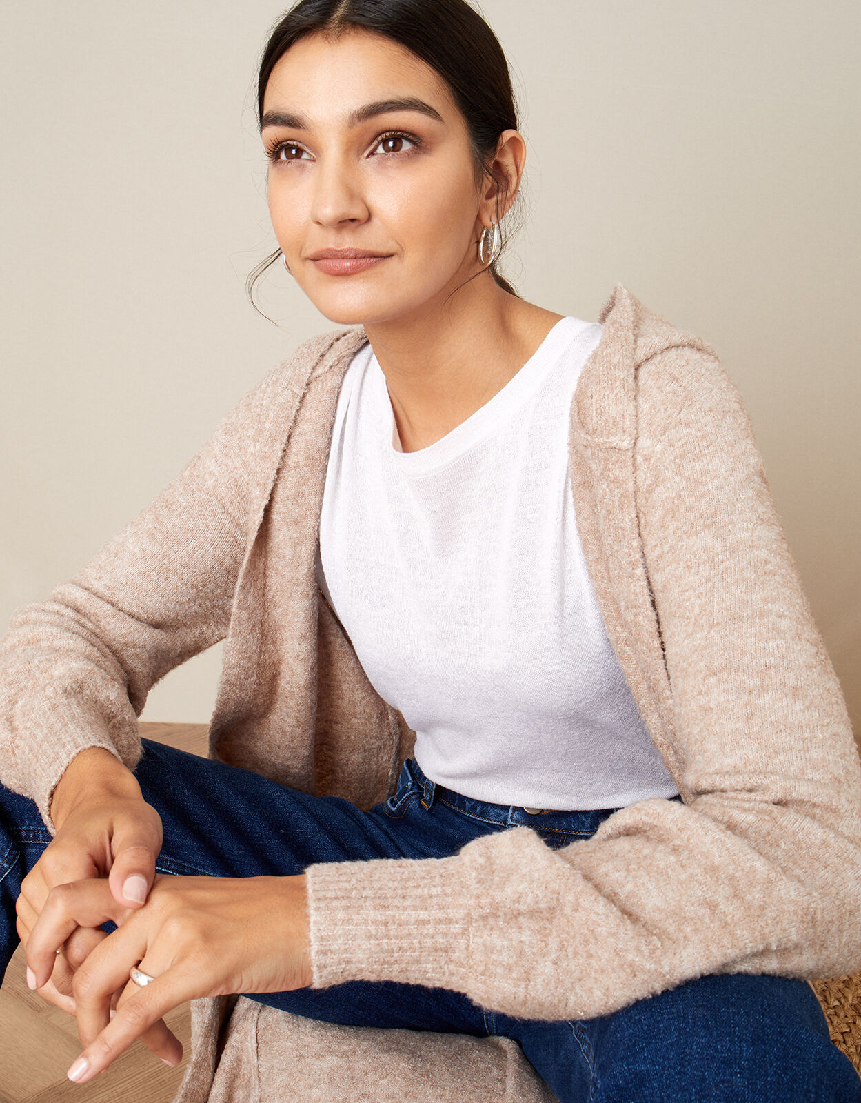 Brown cheap hooded cardigan