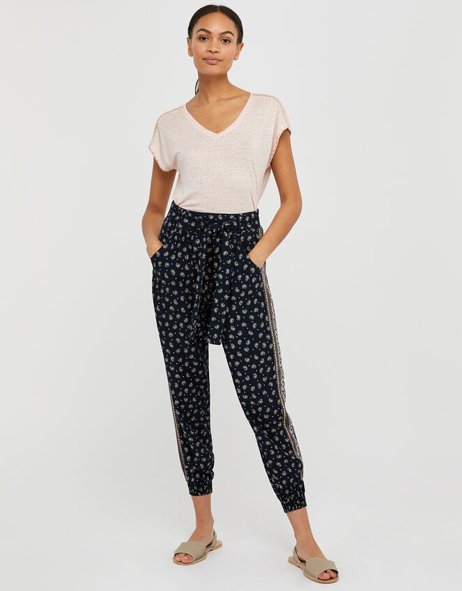 Felicity Printed Trousers in LENZING&trade; ECOVERO&trade;, Black (BLACK), large