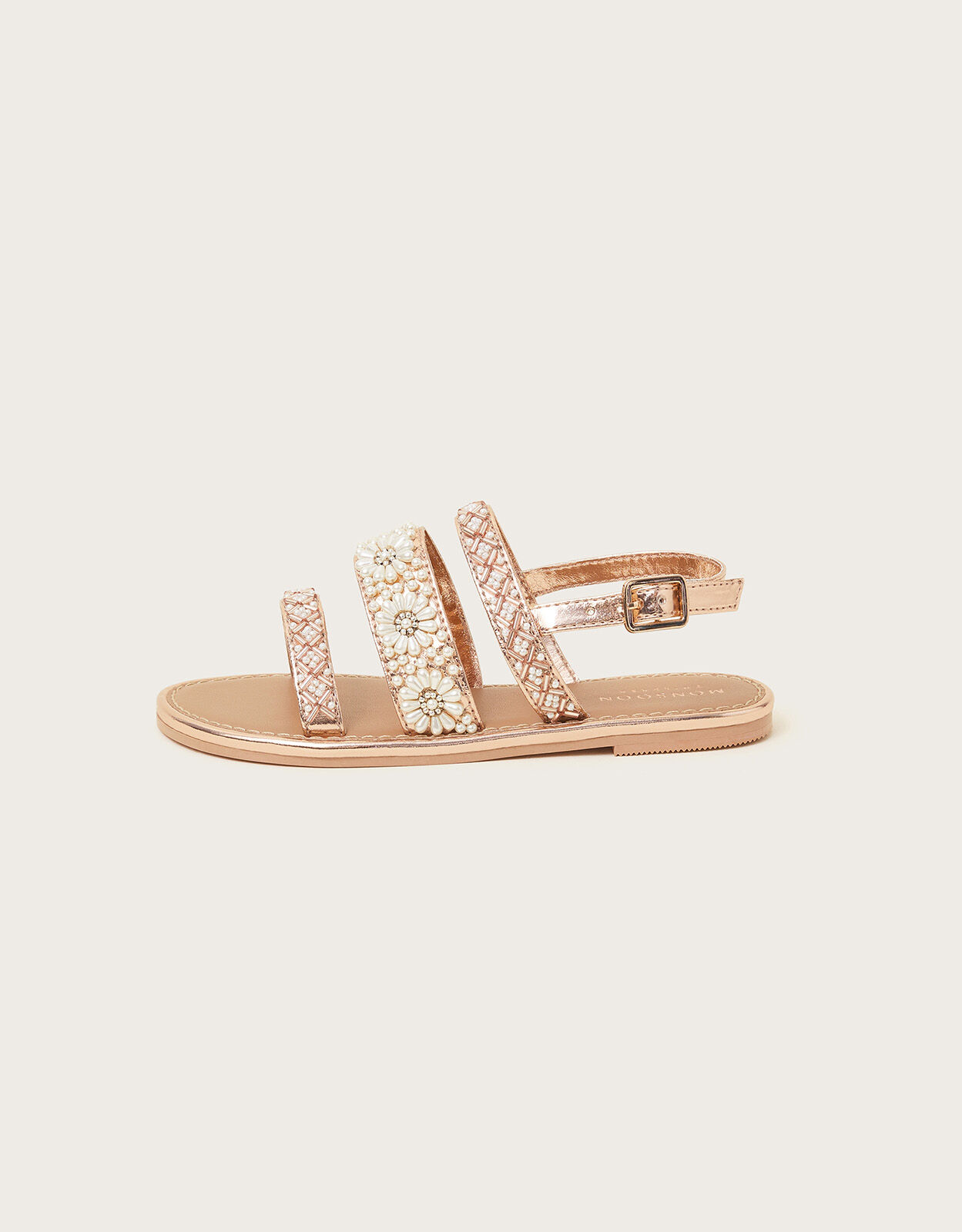 Pearl Flower Embellished Sandals Gold