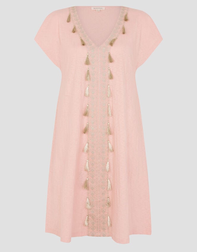 Jodie Tassel Beach Tunic Mini Dress, Pink (PINK), large