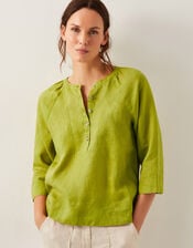 Rosa Linen Bib Blouse, Green (CHARTREUSE), large