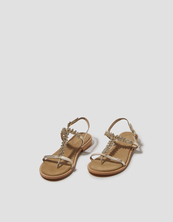 Dee Diamante Metallic Leather Sandals, Gold (GOLD), large