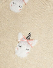 Unicorn Heads Crew Neck Jumper, Camel (OATMEAL), large