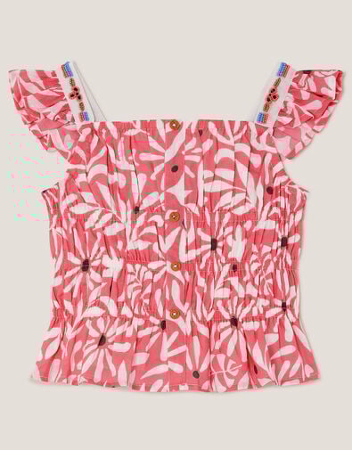 Floral Print Cropped Embellished Blouse, Multi (MULTI), large