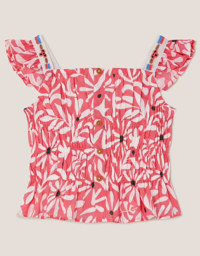 Floral Print Cropped Embellished Blouse, Multi (MULTI), large