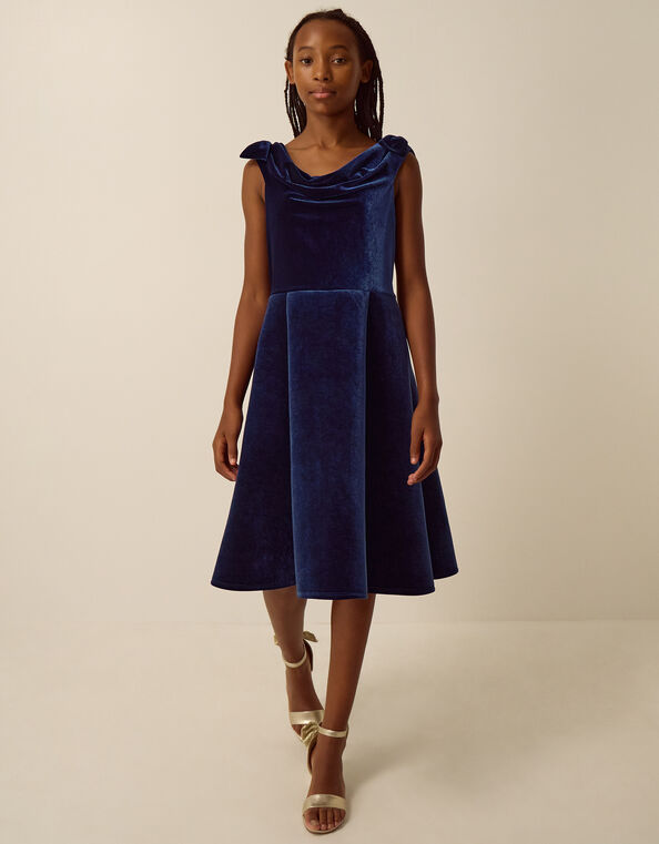 Margot Drape Velvet Party Dress, Blue (NAVY), large