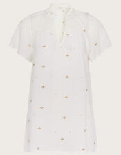 Embroidered Ditsy Top in LENZING™ ECOVERO™ , Ivory (IVORY), large