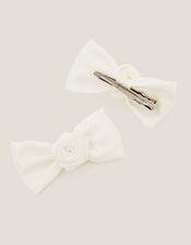 2-Pack Rose Bow Bridesmaid Hair Clips, Ivory (IVORY), large