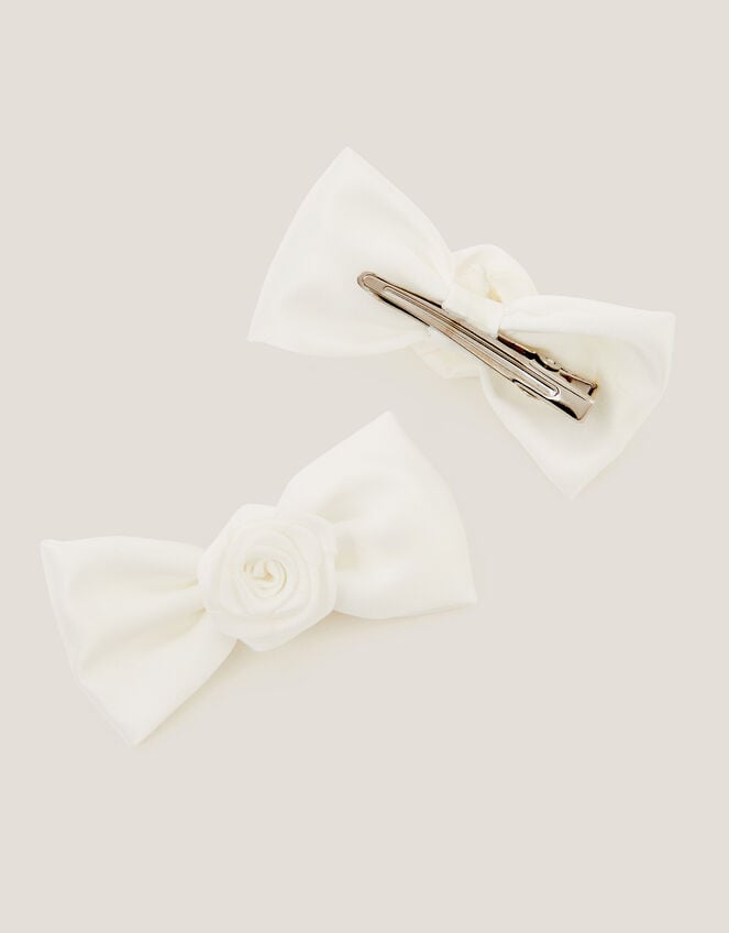2-Pack Rose Bow Bridesmaid Hair Clips, Ivory (IVORY), large