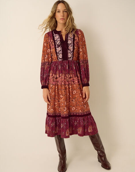 Hunter Floral Print Jersey Midi Dress, Red (BURGUNDY), large