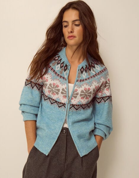 Fen Fair Isle Cardigan, Blue (BLUE), large