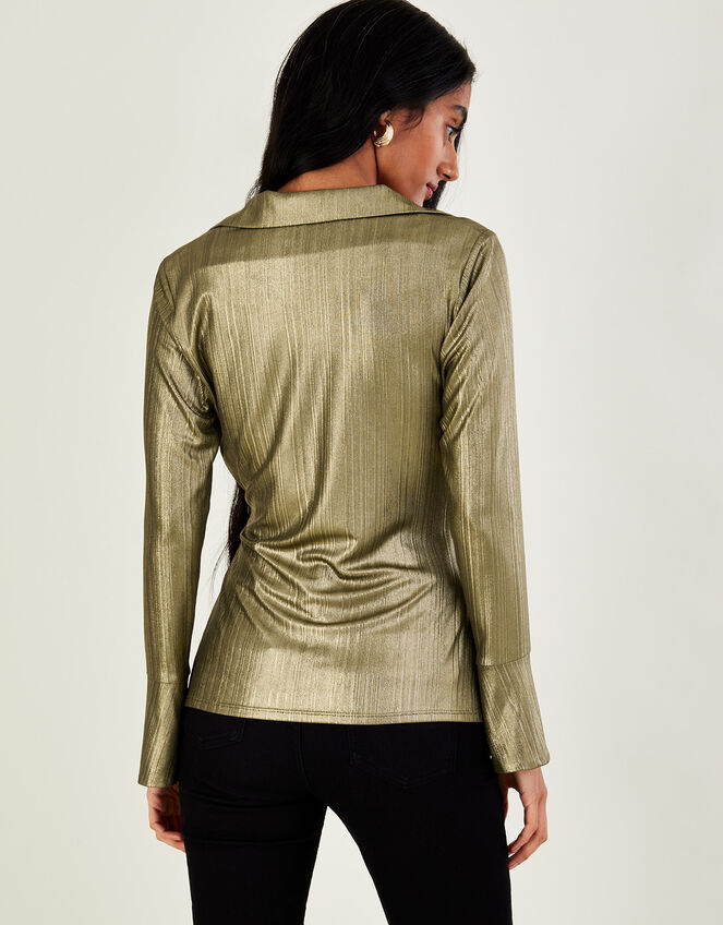 Angela Foil Wrap Blouse, Gold (GOLD), large