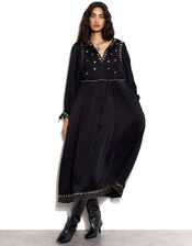 East Embellished Long Sleeve Midi Dress, Black (BLACK), large