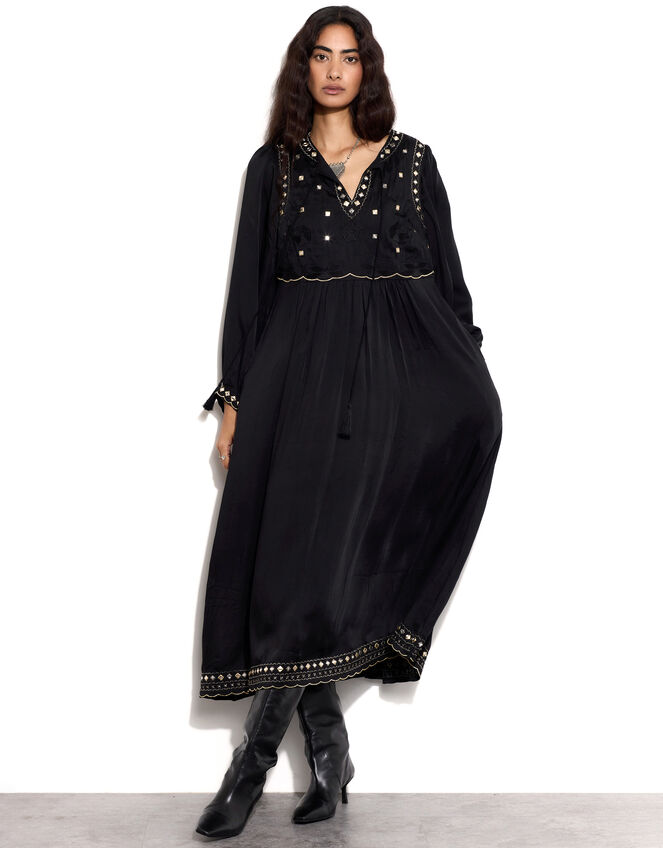 East Embellished Long Sleeve Midi Dress, Black (BLACK), large