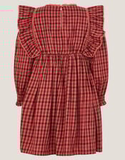 Floral Embroidered Check Dress, Brown (BROWN), large