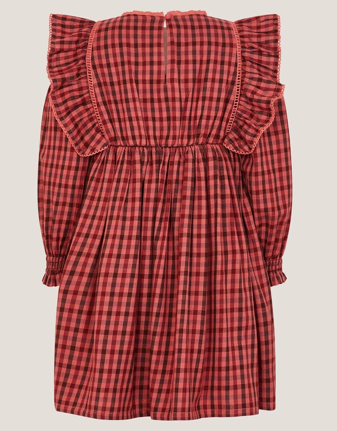 Floral Embroidered Check Dress, Brown (BROWN), large