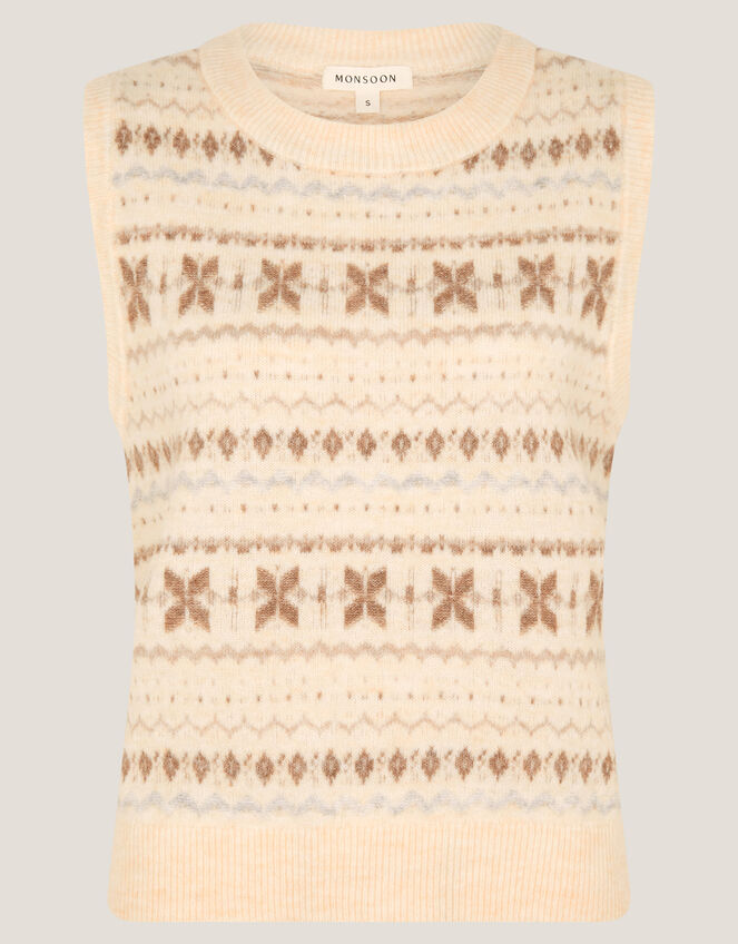 Febe Fair Isle Knitted Vest, Ivory (IVORY), large