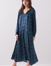 East Bridget Printed Satin Midi Dress, Teal (TEAL), large