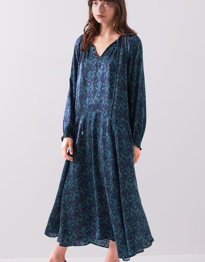 East Bridget Printed Satin Midi Dress, Teal (TEAL), large
