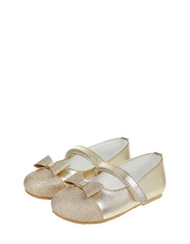 Gracie Glitter Bow Walker Shoes, Gold (GOLD), large