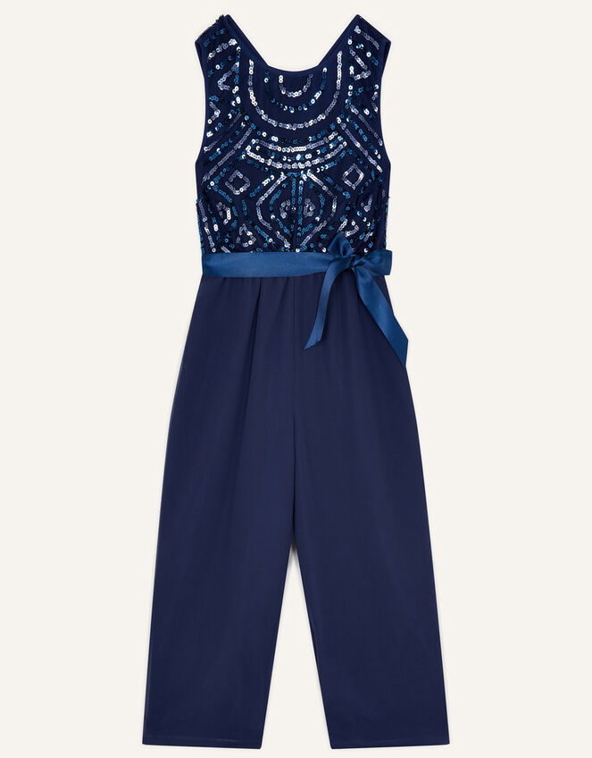 Nellie Geometric Sequin Jumpsuit, Blue (NAVY), large
