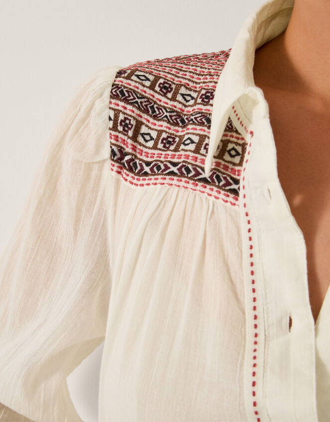 Felicity Embroidered Cotton Shirt, White (WHITE), large